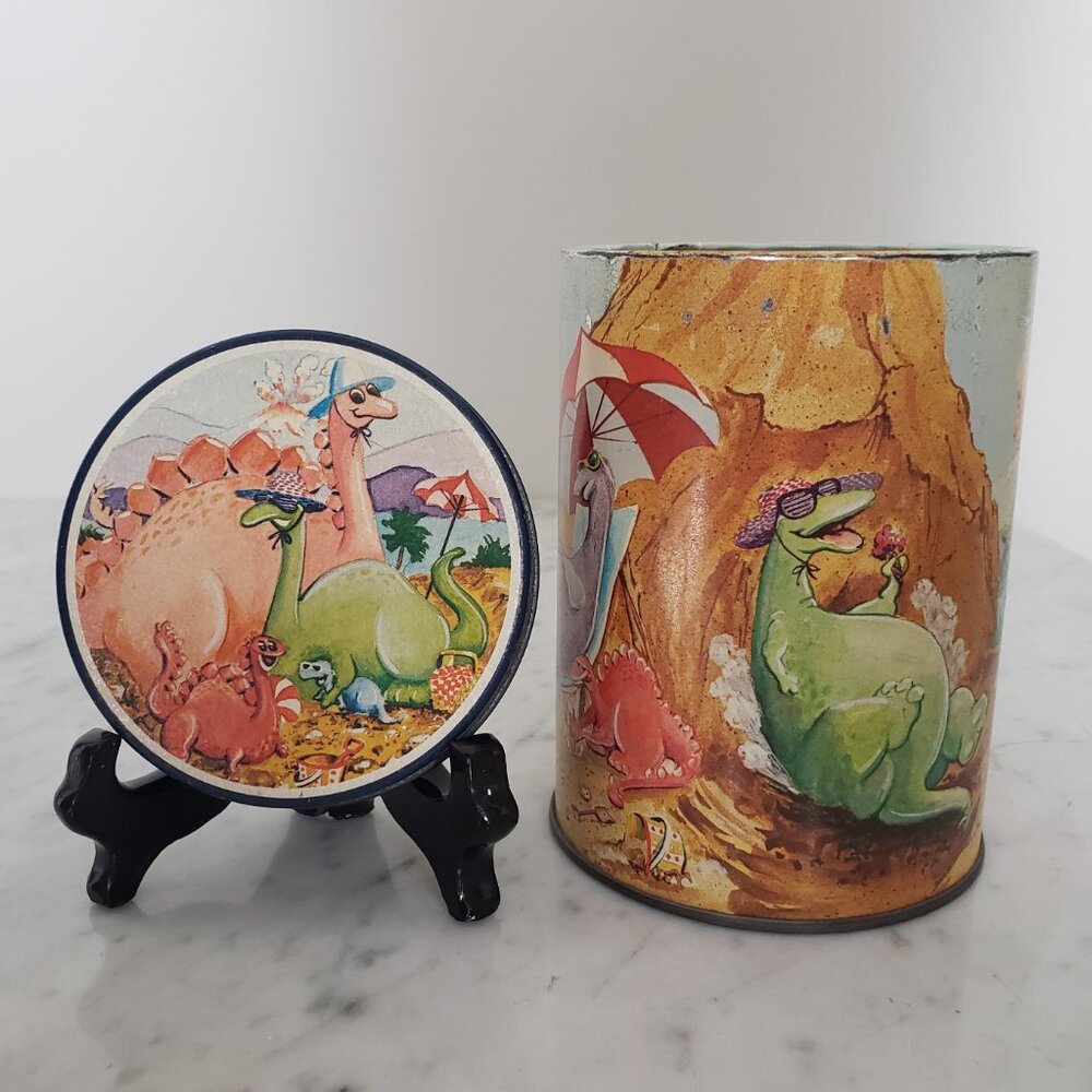 Vintage Dinosaurs at Volcano Beach Metal Storage Tin Container with Lid
